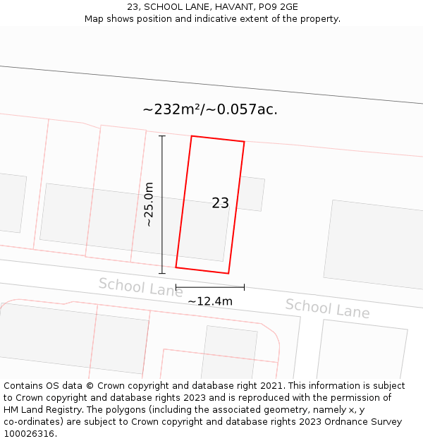 23, SCHOOL LANE, HAVANT, PO9 2GE: Plot and title map
