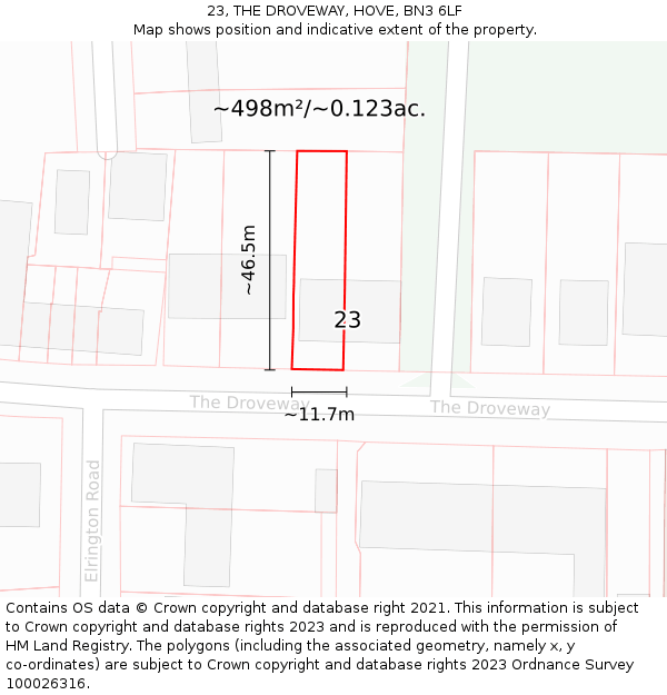 23, THE DROVEWAY, HOVE, BN3 6LF: Plot and title map