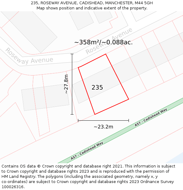 235, ROSEWAY AVENUE, CADISHEAD, MANCHESTER, M44 5GH: Plot and title map