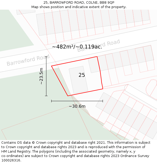 25, BARROWFORD ROAD, COLNE, BB8 9QP: Plot and title map
