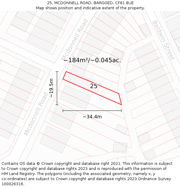 25, MCDONNELL ROAD, BARGOED, CF81 8UE: Plot and title map
