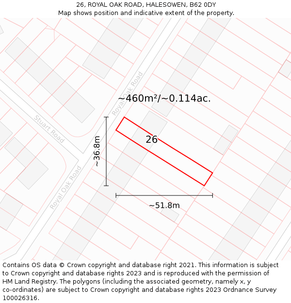 26, ROYAL OAK ROAD, HALESOWEN, B62 0DY: Plot and title map