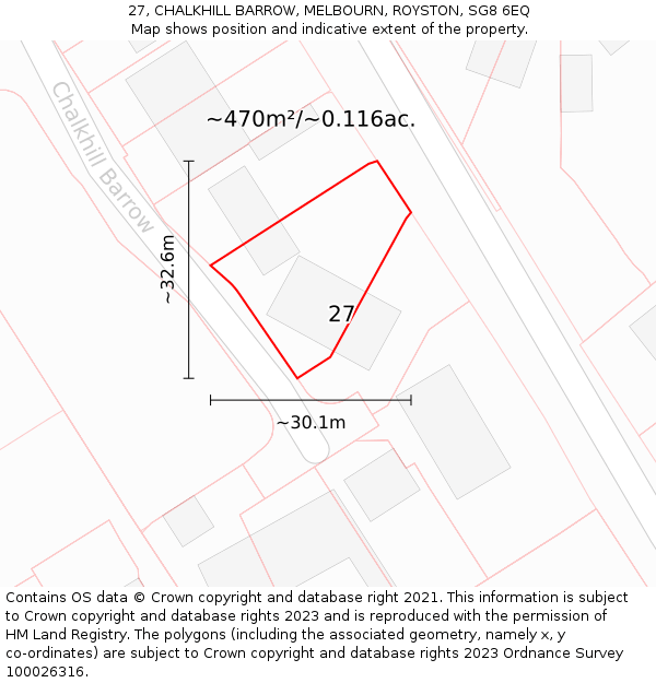 27, CHALKHILL BARROW, MELBOURN, ROYSTON, SG8 6EQ: Plot and title map