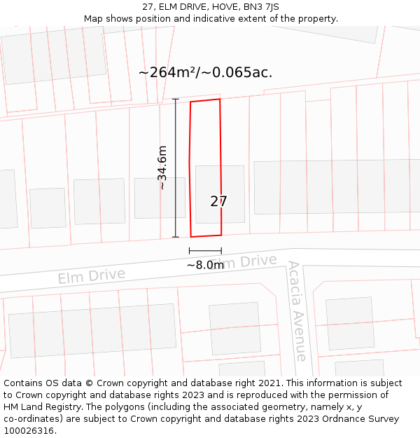 27, ELM DRIVE, HOVE, BN3 7JS: Plot and title map