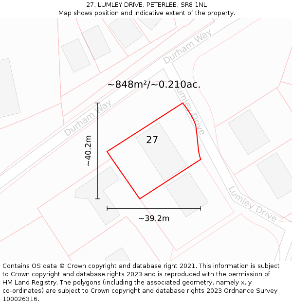 27, LUMLEY DRIVE, PETERLEE, SR8 1NL: Plot and title map