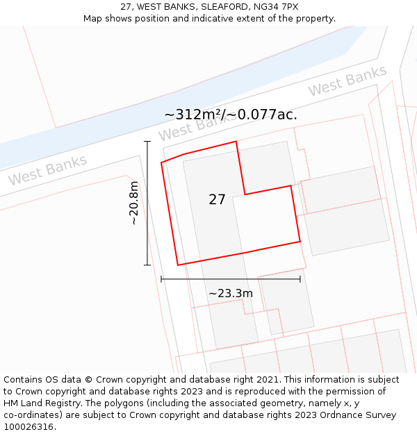 27, WEST BANKS, SLEAFORD, NG34 7PX: Plot and title map