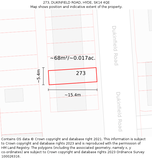 273, DUKINFIELD ROAD, HYDE, SK14 4QE: Plot and title map