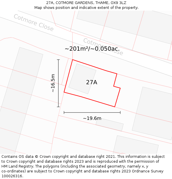27A, COTMORE GARDENS, THAME, OX9 3LZ: Plot and title map