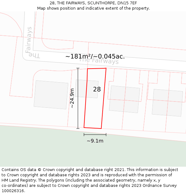 28, THE FAIRWAYS, SCUNTHORPE, DN15 7EF: Plot and title map
