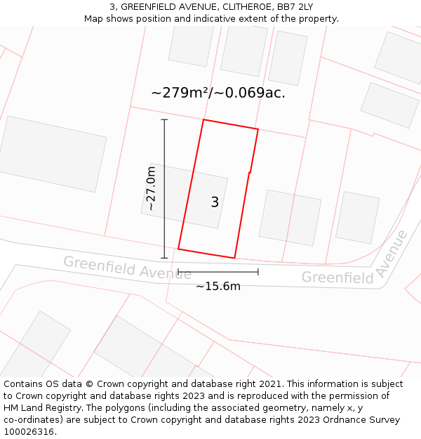 3, GREENFIELD AVENUE, CLITHEROE, BB7 2LY: Plot and title map