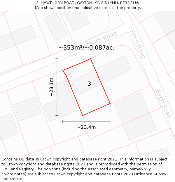 3, HAWTHORN ROAD, GAYTON, KING'S LYNN, PE32 1UW: Plot and title map
