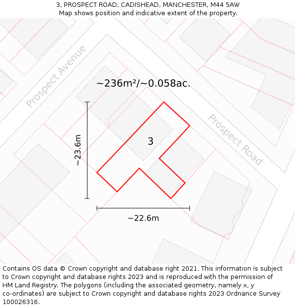 3, PROSPECT ROAD, CADISHEAD, MANCHESTER, M44 5AW: Plot and title map