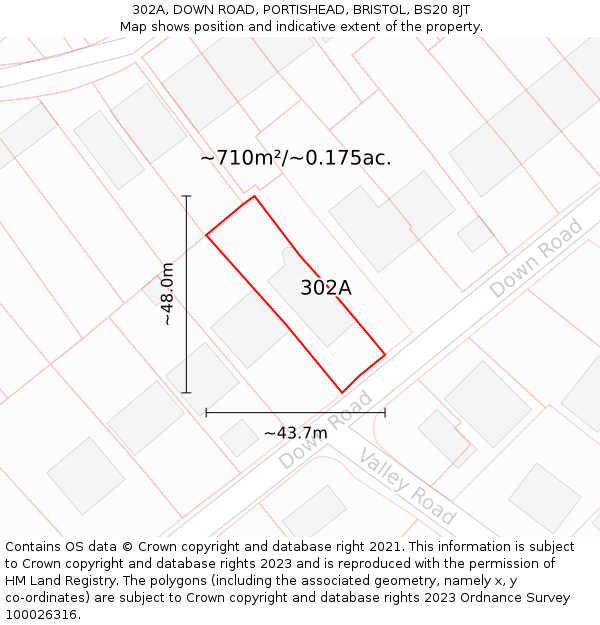 302A, DOWN ROAD, PORTISHEAD, BRISTOL, BS20 8JT: Plot and title map