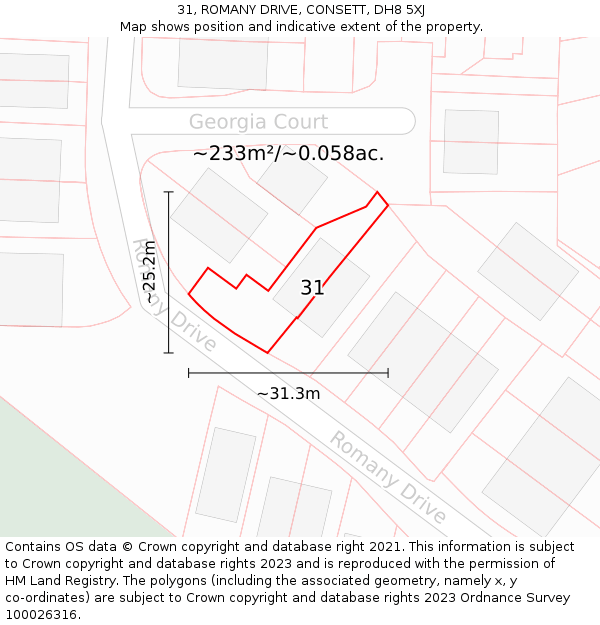 31, ROMANY DRIVE, CONSETT, DH8 5XJ: Plot and title map