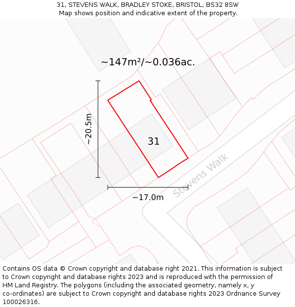 31, STEVENS WALK, BRADLEY STOKE, BRISTOL, BS32 8SW: Plot and title map