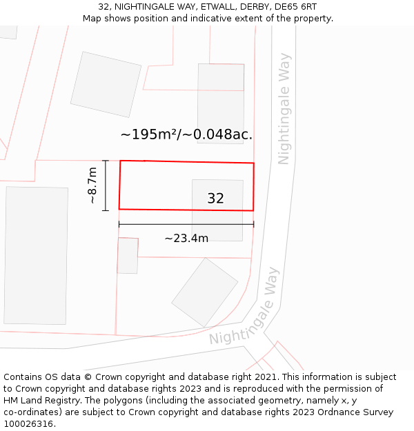 32, NIGHTINGALE WAY, ETWALL, DERBY, DE65 6RT: Plot and title map