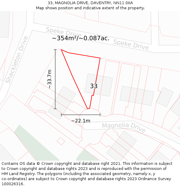 33, MAGNOLIA DRIVE, DAVENTRY, NN11 0XA: Plot and title map