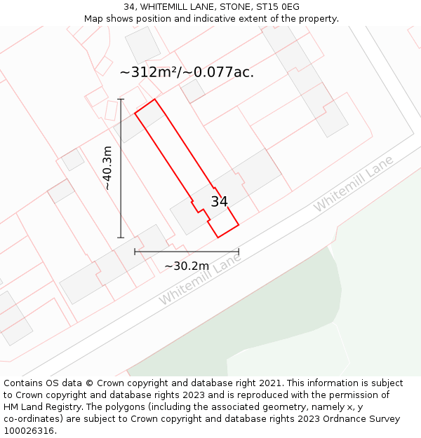 34, WHITEMILL LANE, STONE, ST15 0EG: Plot and title map