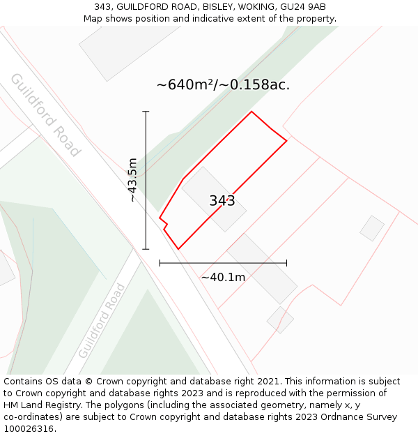 343, GUILDFORD ROAD, BISLEY, WOKING, GU24 9AB: Plot and title map