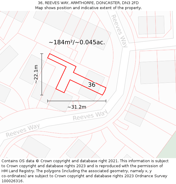 36, REEVES WAY, ARMTHORPE, DONCASTER, DN3 2FD: Plot and title map