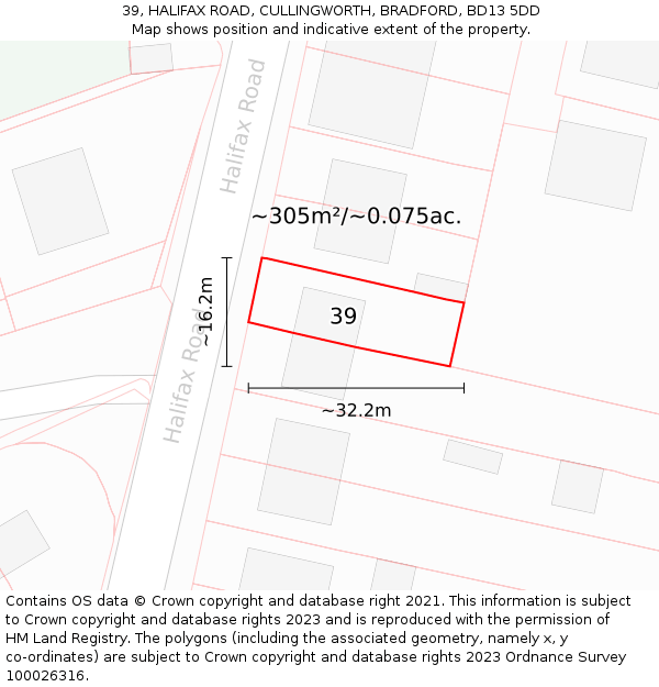 39, HALIFAX ROAD, CULLINGWORTH, BRADFORD, BD13 5DD: Plot and title map