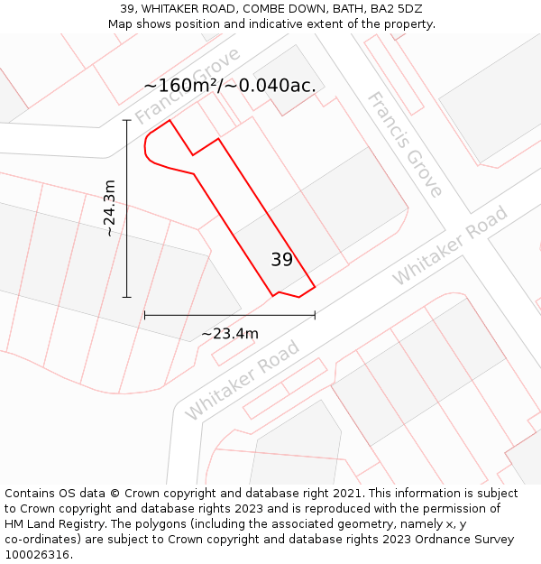 39, WHITAKER ROAD, COMBE DOWN, BATH, BA2 5DZ: Plot and title map