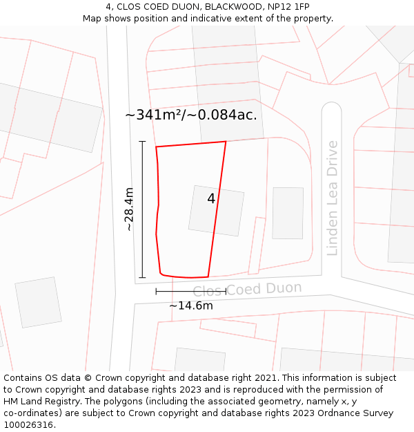 4, CLOS COED DUON, BLACKWOOD, NP12 1FP: Plot and title map