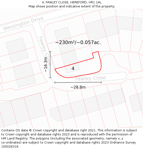 4, FAWLEY CLOSE, HEREFORD, HR1 1AL: Plot and title map