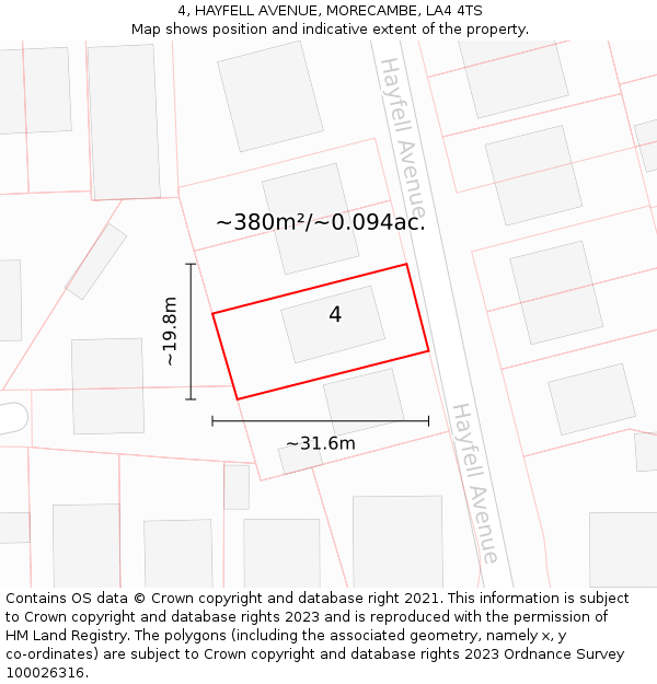 4, HAYFELL AVENUE, MORECAMBE, LA4 4TS: Plot and title map