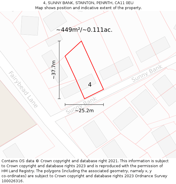 4, SUNNY BANK, STAINTON, PENRITH, CA11 0EU: Plot and title map