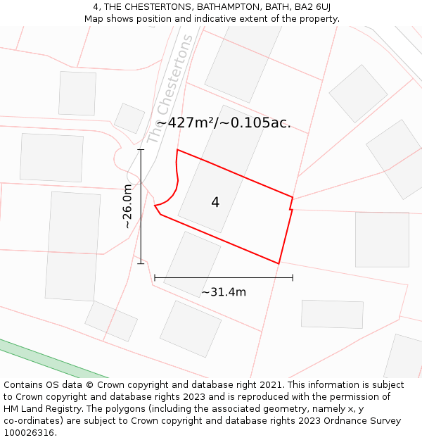 4, THE CHESTERTONS, BATHAMPTON, BATH, BA2 6UJ: Plot and title map