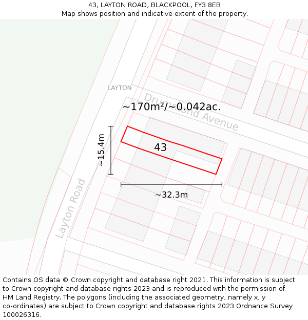 43, LAYTON ROAD, BLACKPOOL, FY3 8EB: Plot and title map