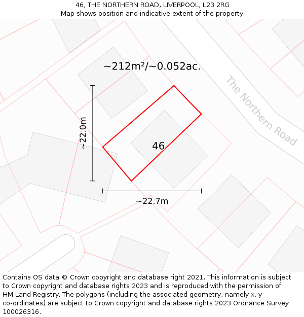 46, THE NORTHERN ROAD, LIVERPOOL, L23 2RG: Plot and title map
