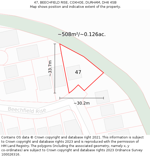47, BEECHFIELD RISE, COXHOE, DURHAM, DH6 4SB: Plot and title map