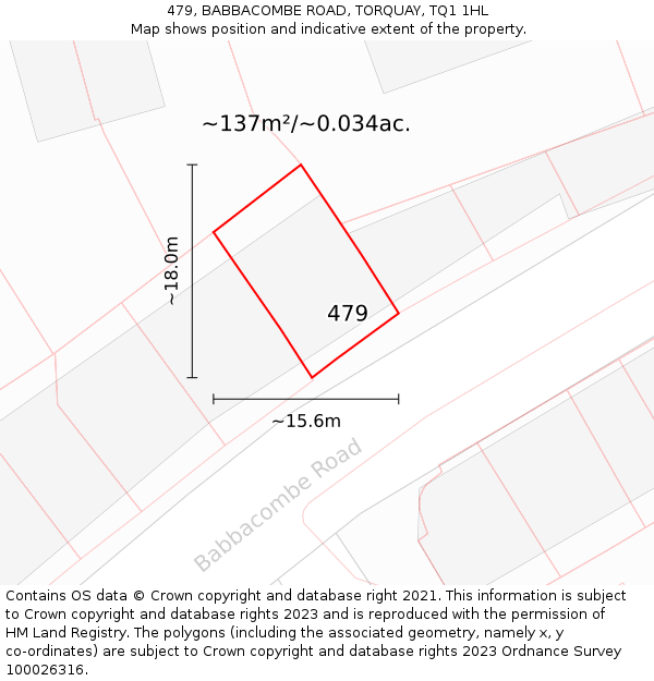 479, BABBACOMBE ROAD, TORQUAY, TQ1 1HL: Plot and title map