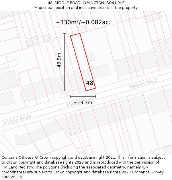 48, MIDDLE ROAD, LYMINGTON, SO41 9HF: Plot and title map