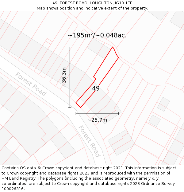 49, FOREST ROAD, LOUGHTON, IG10 1EE: Plot and title map