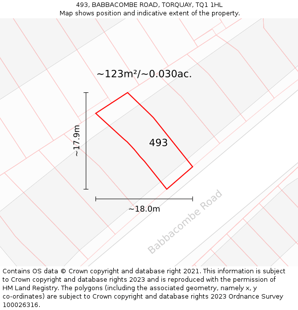 493, BABBACOMBE ROAD, TORQUAY, TQ1 1HL: Plot and title map