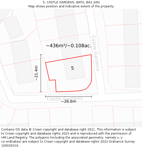 5, CASTLE GARDENS, BATH, BA2 2AN: Plot and title map