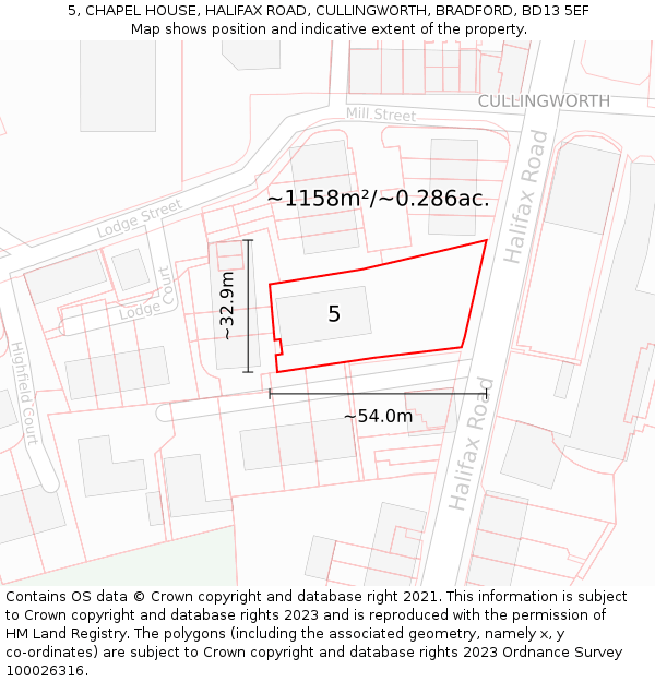 5, CHAPEL HOUSE, HALIFAX ROAD, CULLINGWORTH, BRADFORD, BD13 5EF: Plot and title map