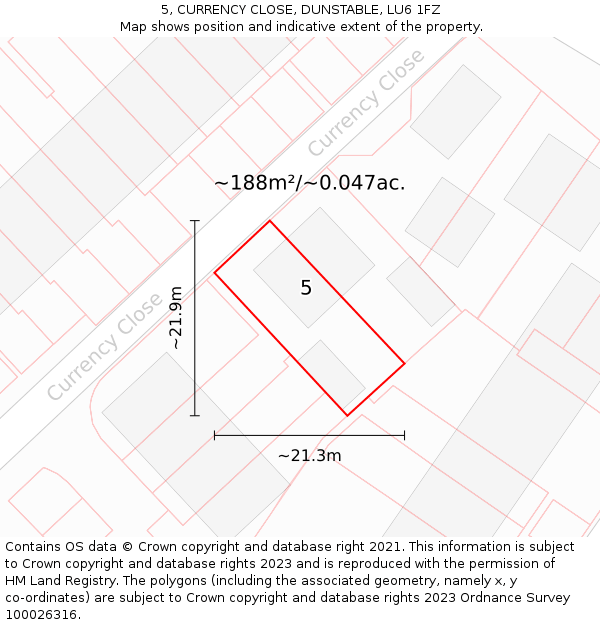5, CURRENCY CLOSE, DUNSTABLE, LU6 1FZ: Plot and title map