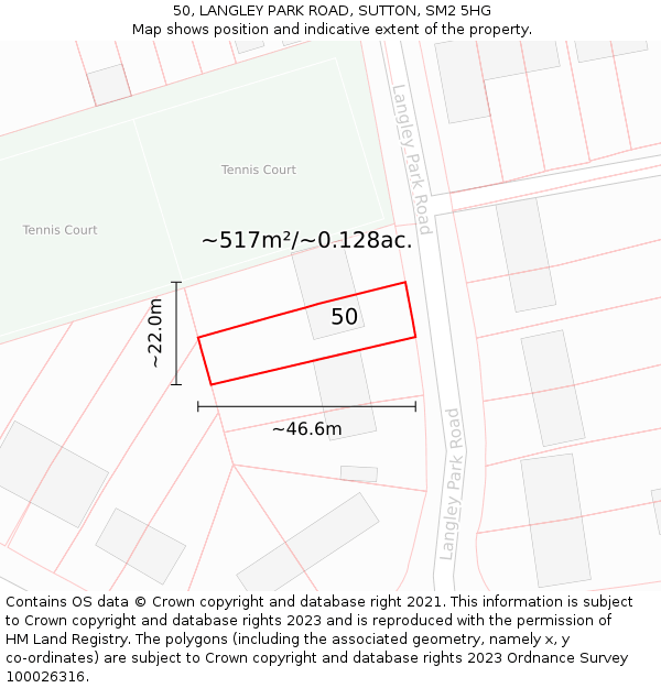 50, LANGLEY PARK ROAD, SUTTON, SM2 5HG: Plot and title map