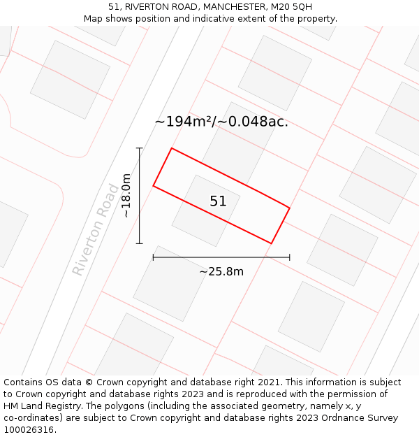 51, RIVERTON ROAD, MANCHESTER, M20 5QH: Plot and title map