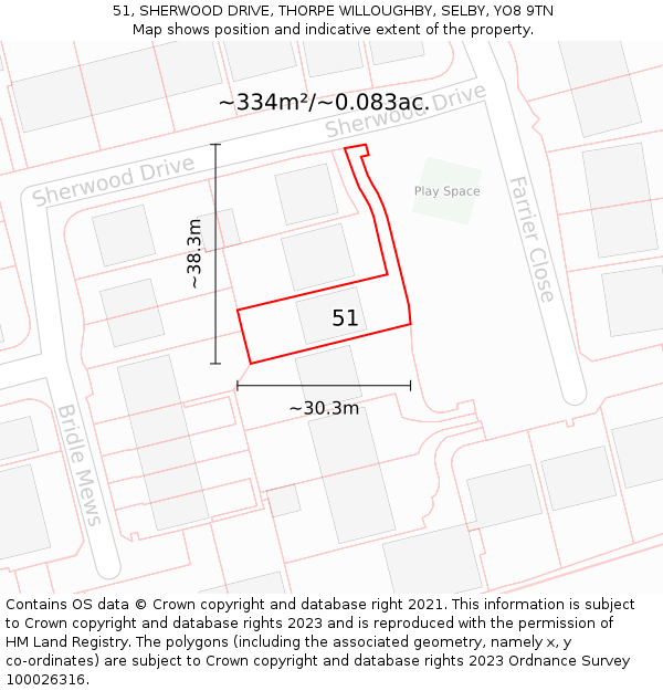 51, SHERWOOD DRIVE, THORPE WILLOUGHBY, SELBY, YO8 9TN: Plot and title map