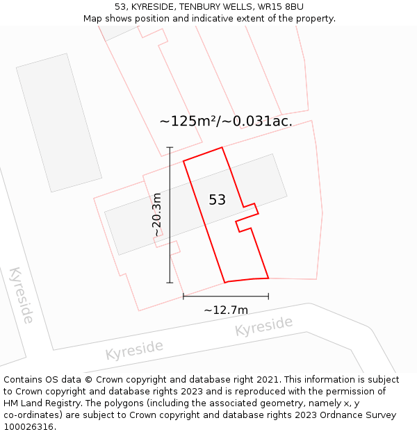 53, KYRESIDE, TENBURY WELLS, WR15 8BU: Plot and title map