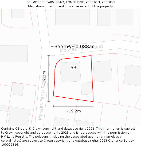53, MOSSES FARM ROAD, LONGRIDGE, PRESTON, PR3 2BG: Plot and title map