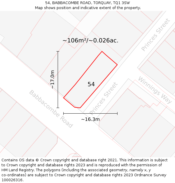 54, BABBACOMBE ROAD, TORQUAY, TQ1 3SW: Plot and title map
