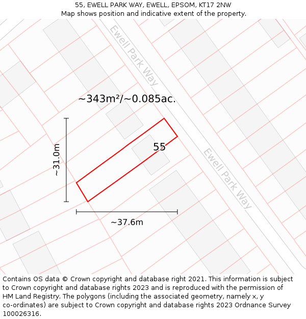 55, EWELL PARK WAY, EWELL, EPSOM, KT17 2NW: Plot and title map