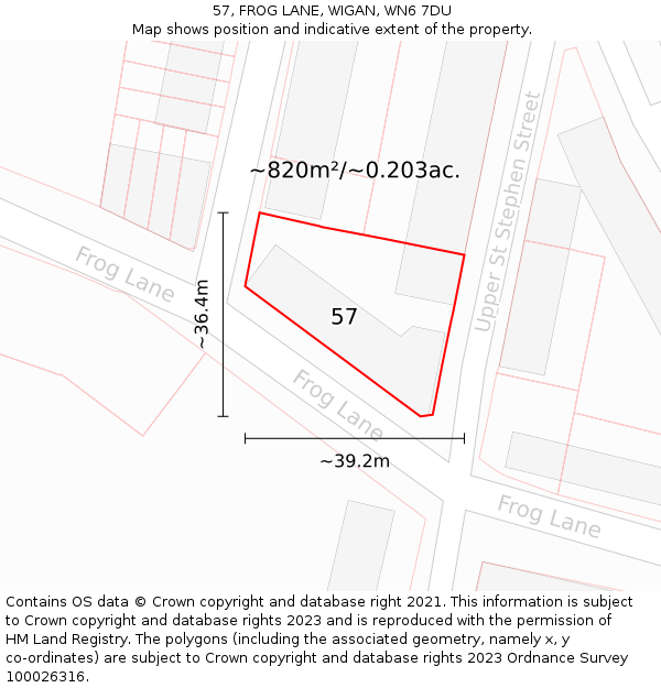 57, FROG LANE, WIGAN, WN6 7DU: Plot and title map