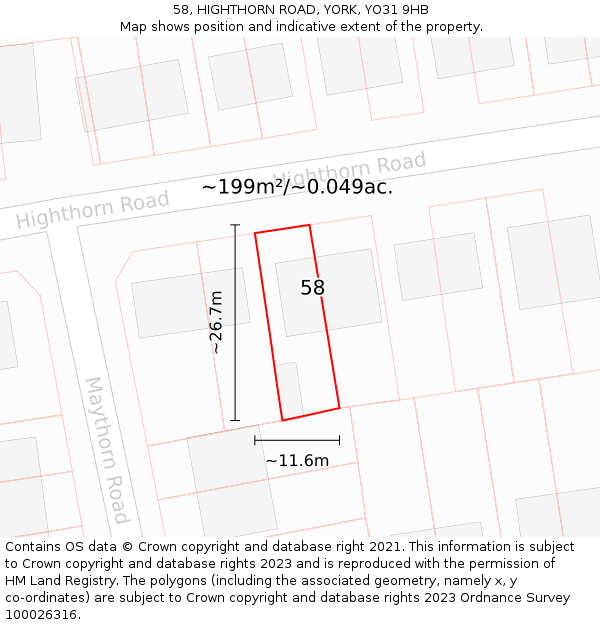 58, HIGHTHORN ROAD, YORK, YO31 9HB: Plot and title map
